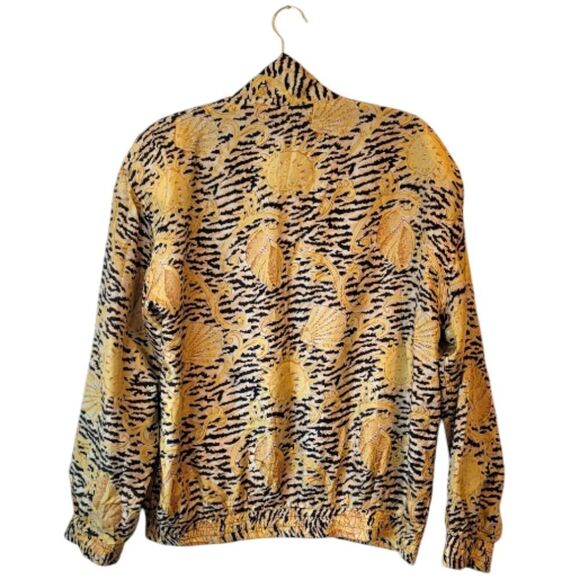 Vintage Oleg Cassini 100% Silk Animal Print Nautical Zip Up Jacket - Picture 2 of 9